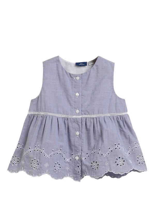 Girls White & Light Blue Sleeveless Woven Top image number 0
